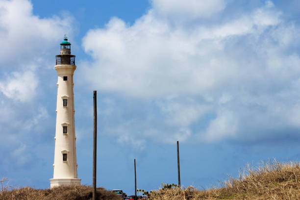 The California light house in Aruba. Sunny day, blue sky, light cloud.