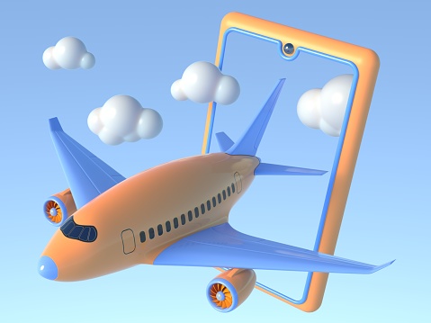 3D Cartoon Airplane takes off from smartphone