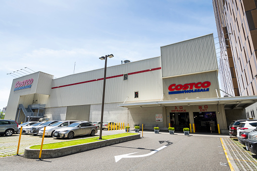 Kaohsiung, Taiwan- July 19, 2022: view of Costco wholesale storefront in Kaohsiung, Taiwan. Costco Wholesale Company is the largest membership warehousing club in the United States.