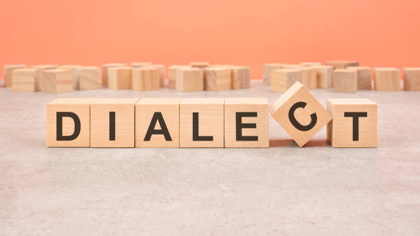 istock Dialect word written on wood block - text on wooden table for your desing, concept. 1412720016