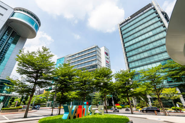 Taipei, Taiwan- July 25, 2022: Building view of Neihu Technology Park in Taipei, Taiwan. It's the first metropolitan technology park in Taiwan.