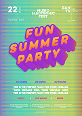 Fun summer party poster. Electronic music fest. Trendy club party flyer modern gradients minimalist style. Dance festival. Vector 10 eps