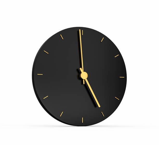 istock Premium Gold Clock icon isolated 5 o clock on black background. Five o'clock Time icon 3d illustration 1412724133