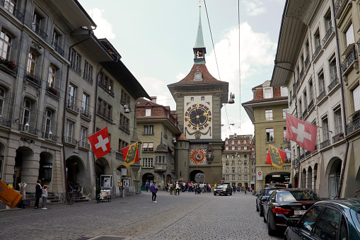 Bern Switzerland - September 14, 2018: Zytglogge is the local name of the clock tower, which is one of the attractions of this medieval city.