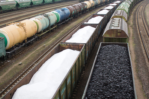 Wagons with coal and mineral fertilizers are waiting for departure, import ban, crisis, sanctions.