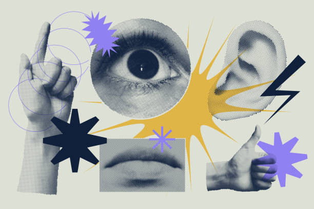 univerzální trendy sada polotónových klipartů - gesto stock ilustrace