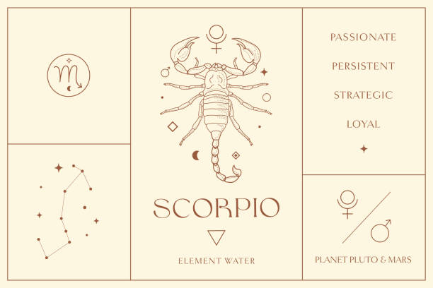 Ilustrações de design de signo do zodíaco de Escorpião. Elemento vetor esotérico, ícone - ilustração de arte em vetor