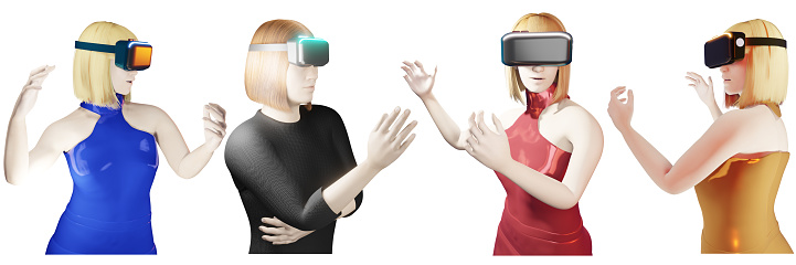 half woman PNG vr headset portrait human user social media avatar in Metaverse world set included 3d illustration isolated on a white background with clipping path