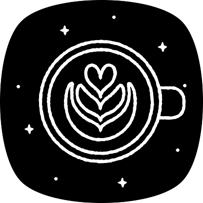 Vector illustration of a chalk styled, hand drawn latte against a black background.