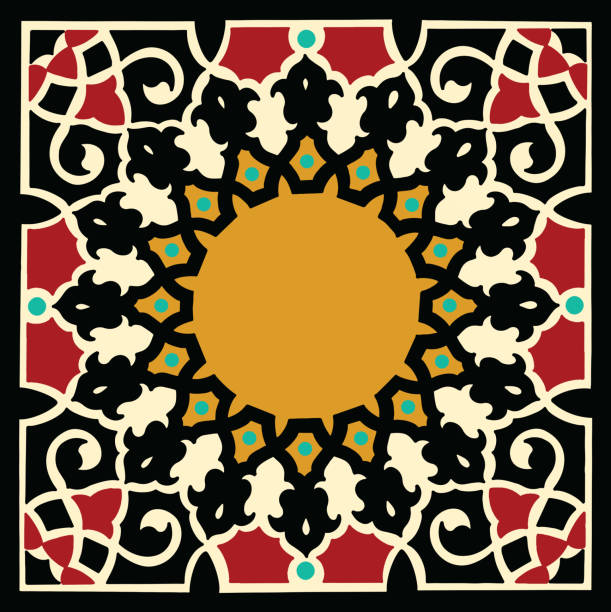이슬람 식물상 패턴. 맘루크 시대. 술탄 하산 마스크 중세 카이로. 이집트. - egypt islam cairo mosque stock illustrations