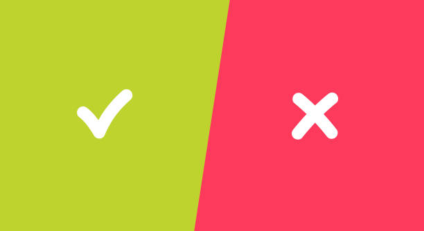 istock Tick and cross signs on green and red background 1412738091