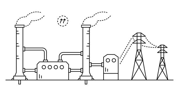 koncepcja ekoenergii. - geothermal power station pipe steam alternative energy stock illustrations