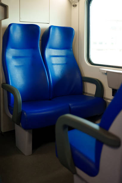 istock Blue seats in a modern electric train. 1412742987