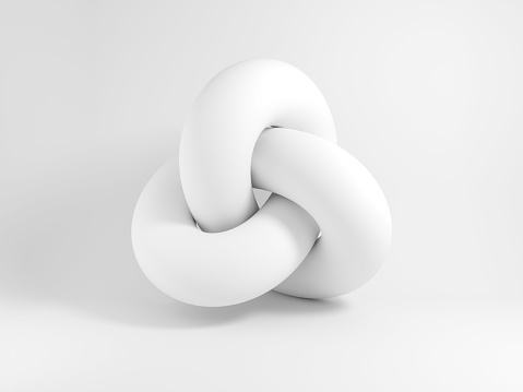 Abstract white geometric shape, torus knot, 3d rendering illustration