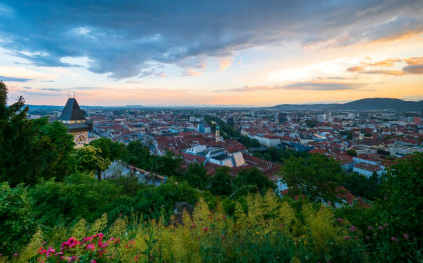 istock Uhrturm, Graz, Austria, at night 1412745624