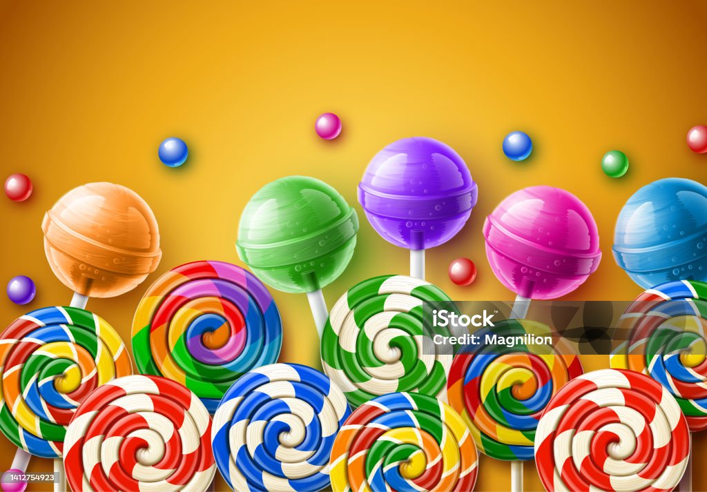 Lollipop Candy Yellow Background Stock Illustration - Download Image Now -  Candy, Group Of Objects, Vector - iStock