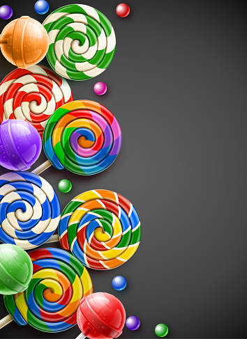 Lollipop Candy grey background. Candy on a stick. Vector illustration.