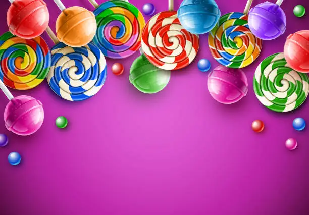 Vector illustration of Lollipop Candy Purple Background