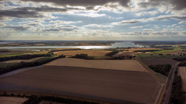 The River Orwell and countryside - Aerial view stock photo