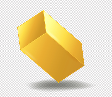 Golden figure cuboid. Render of isometric and realistic object for education and teaching of geometry to children. Precious metals and luxury, graphic element for site. Realistic vector illustration