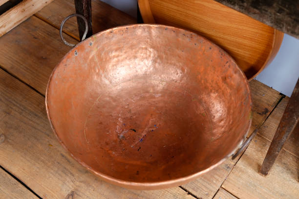 traditional copper pot - large metal pot, metal round pan