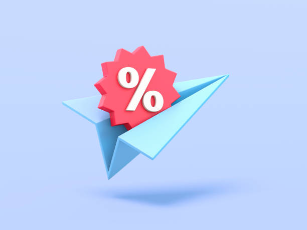 istock Plane with discount sale tag on blue background 1412763725
