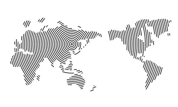 Vector illustration of Stream of binary code numbers on the monitor are the computer matrix of world map. black and monochrome vector design