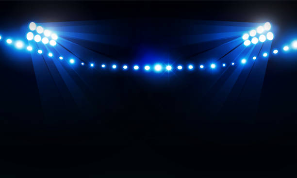 illustrazioni stock, clip art, cartoni animati e icone di tendenza di campo dell'arena di calcio con luci luminose dello stadio disegno vettoriale illuminazione vettoriale - popular music concert lighting equipment illuminated stage