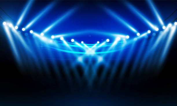 ilustrações, clipart, desenhos animados e ícones de campo de arena de futebol com luzes brilhantes do projeto vetor iluminação vetorial - football vector luminosity glowing