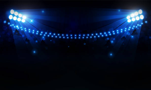 illustrazioni stock, clip art, cartoni animati e icone di tendenza di campo da calcio con luci luminose dello stadio design vettoriale illuminazione vettoriale - popular music concert lighting equipment illuminated stage