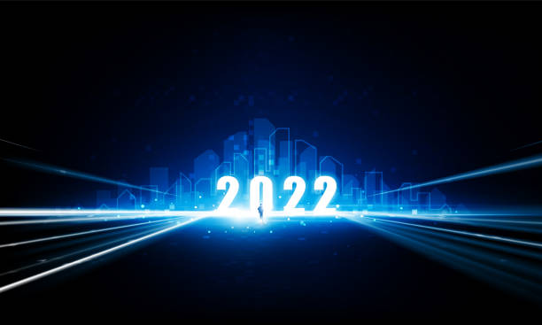 istock Abstract businessman open Key Door Light out 2022 business in city pixel Hitech communication concept innovation background, vector design 1412766328