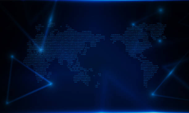 istock Abstract a stream of binary code numbers on the monitor are the computer matrix of world map. Hitech communication concept innovation background, vector design 1412766430