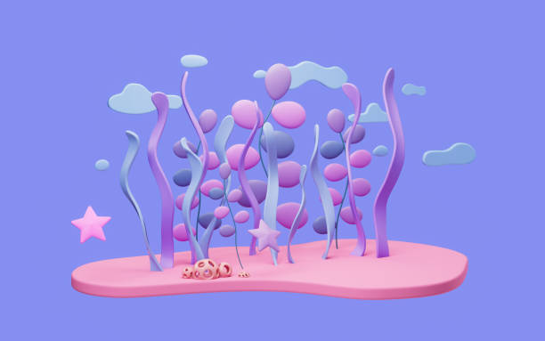 istock Seabed scene with cartoon style, 3d rendering. 1412769996