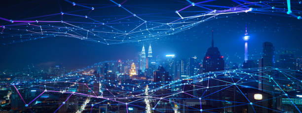 Smart city and intelligent communication network of things stock photo