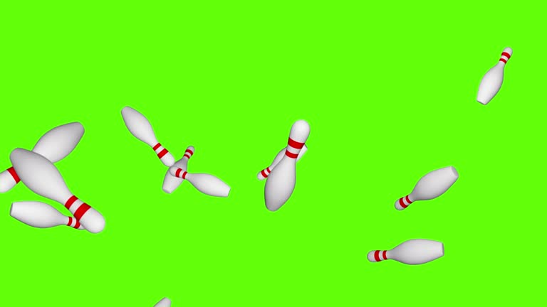 Falling Bowling Pins animated background. High quality 4k. 3d bowling balls pins. Sports and entertainment.