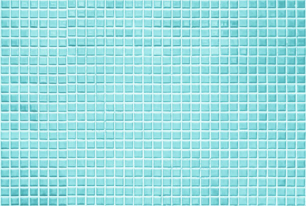 istock Blue light ceramic wall and floor tiles mosaic background in bathroom and kitchen. Design pattern geometric with grid wallpaper texture decoration pool. Simple seamless abstract surface clean. 1412772430