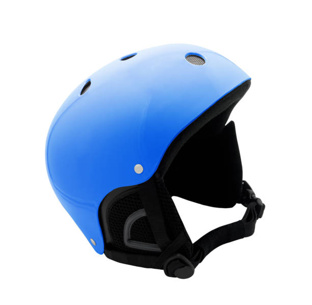 Blue snowboarding helmet isolated on white background