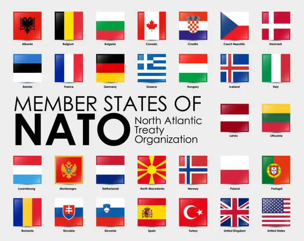 Vector illustration of Square shape flags of the 30 Member states of NATO