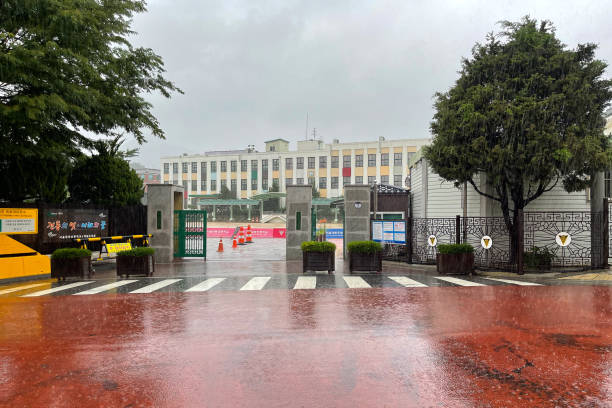 The Monsoon comes in Seoul, Jaedong Elementary School stock photo