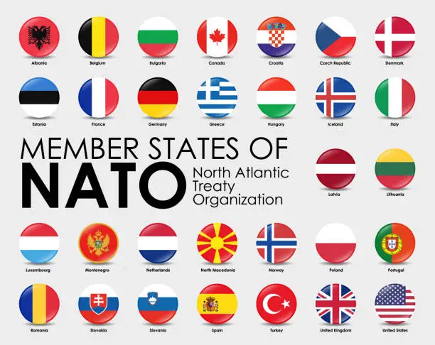 Vector illustration of Round shape flags of the 30 Member states of NATO