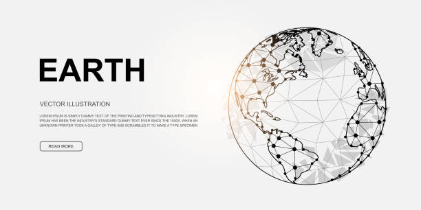 istock Earth 3d low poly symbol for landing page template. Planet design illustration. Polygonal World map illustration for homepage design, adv page. 1412778190