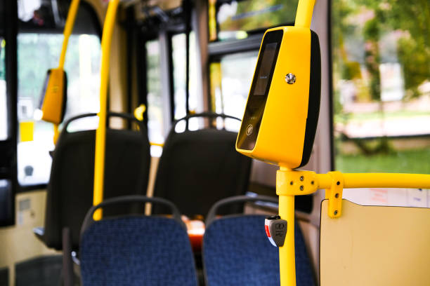 istock Public transport ticket validator, Illustrative Editorial. 1412779673