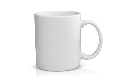 11 ounce white coffee mug isolated on a white background with a clipping path.
