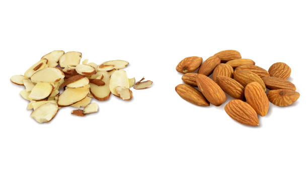 istock Sliced and Whole Almonds Isolated on White Background with Clipping Path 1412782022