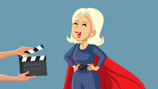 Vector illustration of Female Superhero in Lead Role Motion Picture Concept Vector Illustration