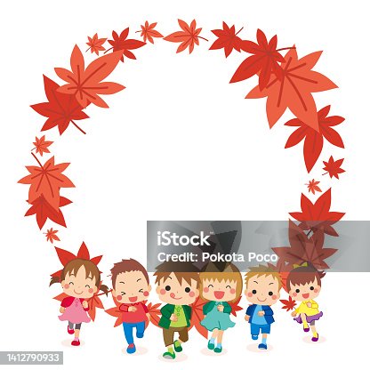 istock Little Kids with Autumn Leaf 1412790933