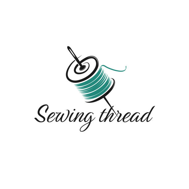 ilustrações de stock, clip art, desenhos animados e ícones de vector illustration of a vintage logo for a tailor's workshop and a handmade clothing store. design schedule for logo abstract spool with thread and needle - sewing needlecraft product needle backgrounds