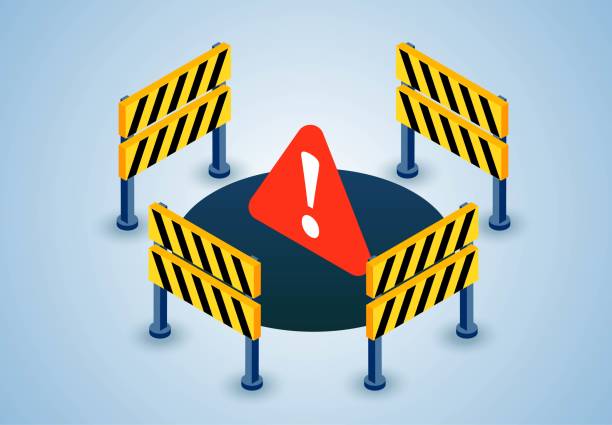 ilustrações de stock, clip art, desenhos animados e ícones de danger and risk area, economic crisis, danger ahead, concept illustration of business risk and crisis, danger warning sign and trap, failure, bankruptcy, recession, error concept illustration - construction site sign road warning sign warning sign