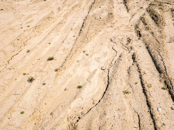 istock tyre track imprint on dry yellow sand. construction site landscape. 1412792883