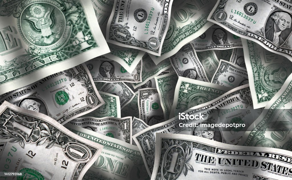 Large group of American one dollar bill background American currencies background US Paper Currency Stock Photo